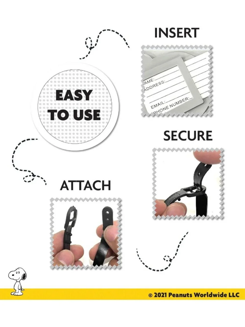 Snoopy Luggage Tags Set of 4 - Cute Travel Accessories for Kids & Adults